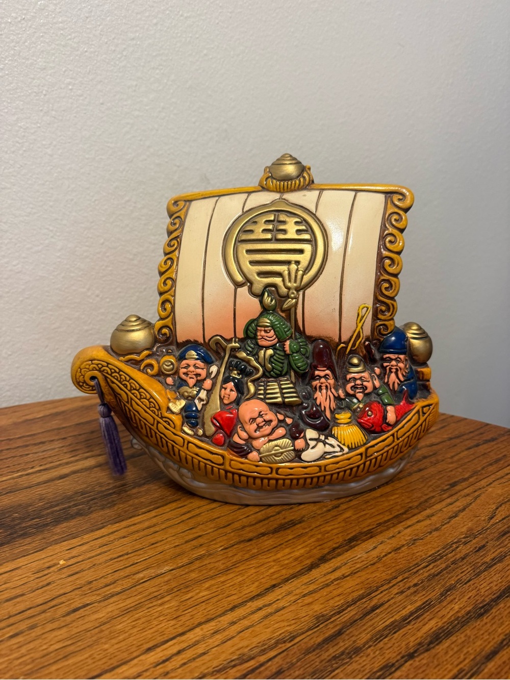 True vintage Japanese gold coin holder bank figurine